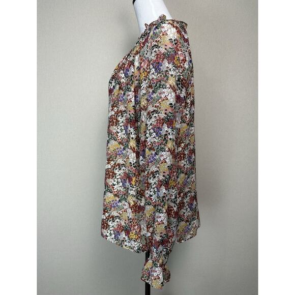 Entro Womens M Floral Top Long Sleeve Blouse Ruffle Cuffs Peasant Fall - Picture 10 of 16